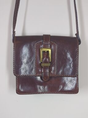 Vintage the Trend 90s  Brown Leather Crossbody Mini Bag with Buckle